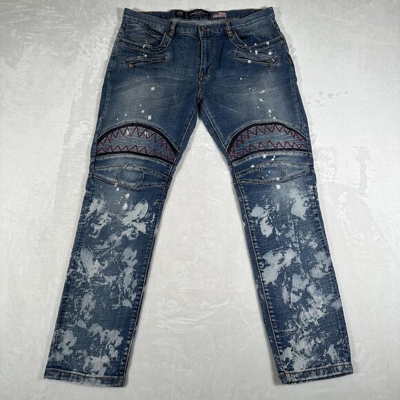 Damati Other - Damati Jeans Men Size W36 L29 Distressed Paint Cotton Blend Moto Biker EUC